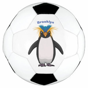 Niedliche Macaroni-Pinguin-Cartoon-Abbildung Fußball