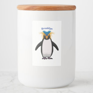 Niedliche Macaroni-Pinguin-Cartoon-Abbildung Lebensmitteletikett