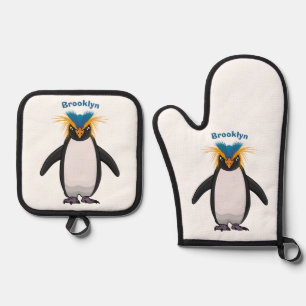 Niedliche Macaroni-Pinguin-Cartoon-Abbildung Ofenhandschuh & Topflappen-Set