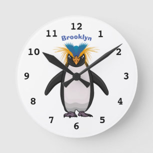 Niedliche Macaroni-Pinguin-Cartoon-Abbildung Runde Wanduhr