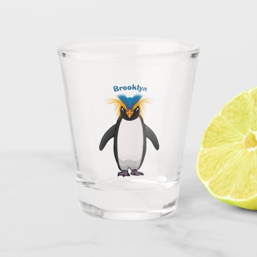 Niedliche Macaroni-Pinguin-Cartoon-Abbildung Schnapsglas (Vorderseite)