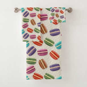 Niedliche Macarons-Muster mit Polka-Punkten Badhandtuch Set