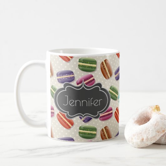 Niedliche Macarons-Muster mit Polka-Punkten Kaffeetasse (Mit Donut)