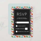 Niedliche Macarons-Muster mit Polka-Punkten RSVP Karte (Vorne/Hinten)