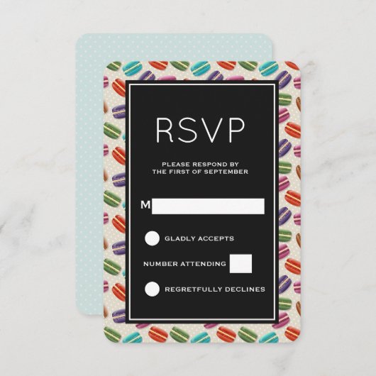 Niedliche Macarons-Muster mit Polka-Punkten RSVP Karte (Vorne/Hinten)