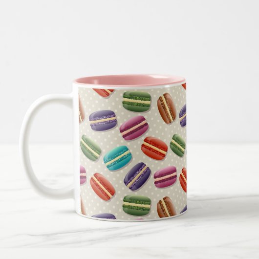 Niedliche Macarons-Muster mit Polka-Punkten Zweifarbige Tasse (Links)