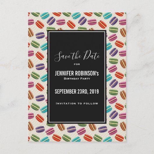 Niedliche Macarons Muster Save the Date Postkarte (Vorderseite)