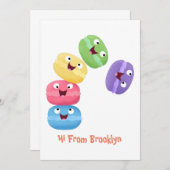 Niedliche Macaros Cartoon Illustration Einladung (Vorne/Hinten)