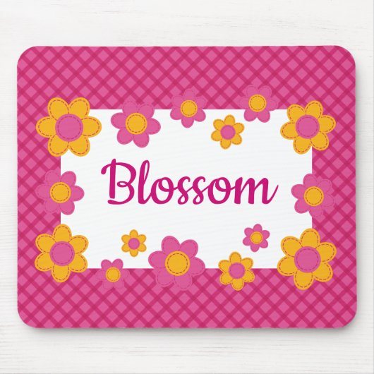 Niedliche Mädchen benennen rosa, gelbe Blumen kari Mousepad (Vorne)
