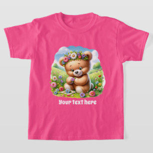 Niedliche Mädchen, die einen Bären nach Maß tragen T-Shirt