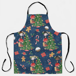 NIEDLICHE MÄDCHEN, DIE WEIHNACHTBÄUME DEKORIEREN SCHÜRZE