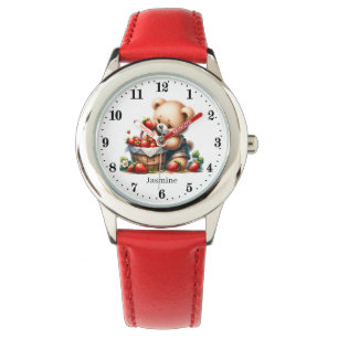 Niedliche Mädchen Erdbeere tragen den Namen Armbanduhr