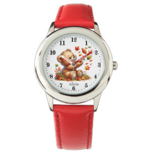 Niedliche Mädchen Fall Saisonbär Name hinzufügen Armbanduhr