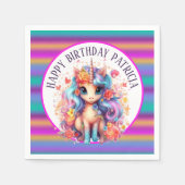niedliche Mädchen Happy Birthday Einhorn Serviette (Vorderseite)