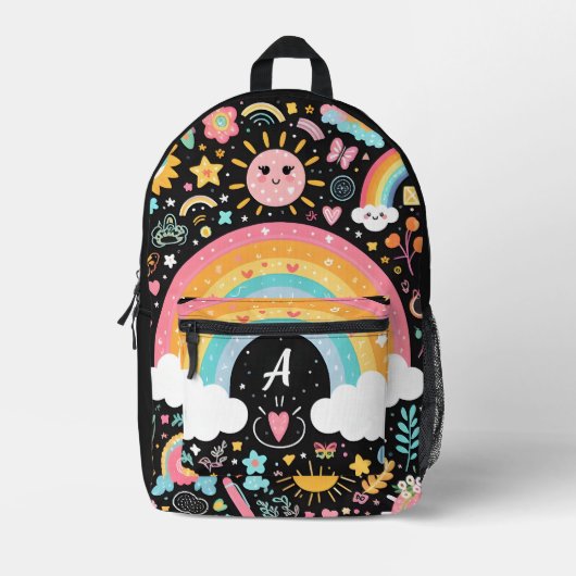 niedliche Mädchen hübsche, monogramm-schwarze Schu Bedruckter Rucksack (Vorderseite)