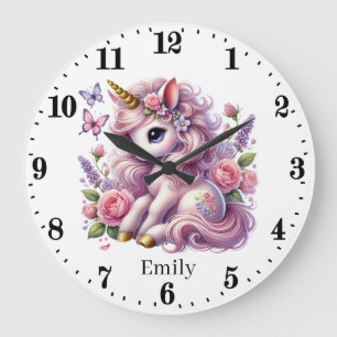 Niedliche Mädchen Kinderzimmer Einhorn Große Wanduhr