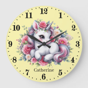 Niedliche Mädchen Kinderzimmer Einhorn Große Wanduhr