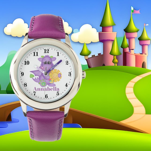 Niedliche Mädchen lila Drachenname Armbanduhr (Von Creator hochgeladen)