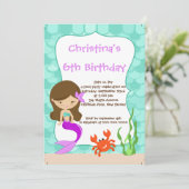 Niedliche Mädchen-Meerjungfrau-Geburtstags-Party Einladung (Stehend Vorderseite)