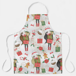 NIEDLICHE MÄDCHEN MIT CHRISTMAS PRÄSENTIERUNGEN UN SCHÜRZE