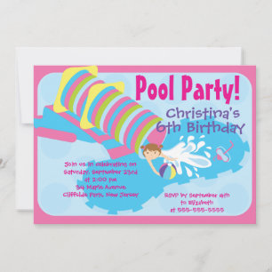 Niedliche Mädchen-Pool-Party-Geburtstags-Party Einladung
