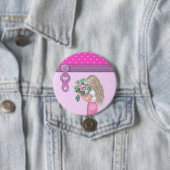 Niedliche Mädchen & Rosa Blume Elegantes Blumendes Button (Beispiel)