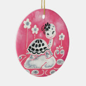 Niedliche Mädchen-Schildkröte mit Blumen und Keramikornament (Rechts)