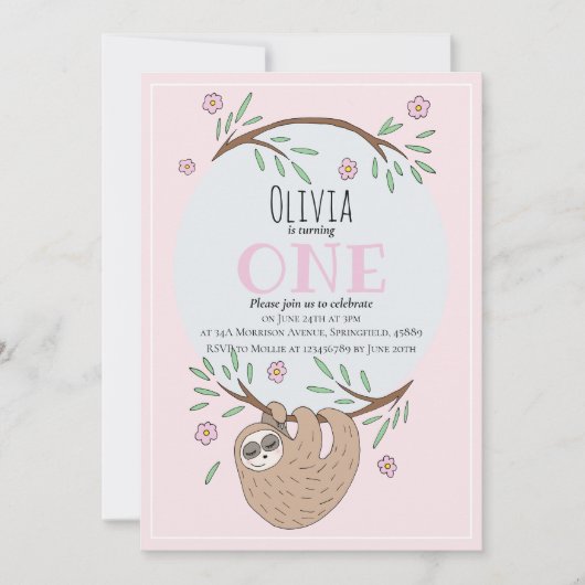 Niedliche Mädchen Schlafzimmername 1. Geburtstag Einladung (Vorderseite)