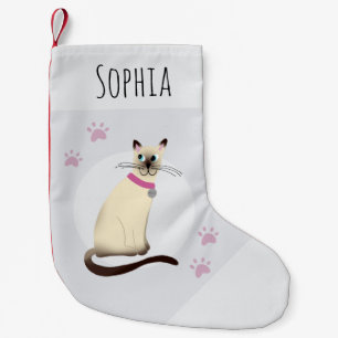 Niedliche Mädchen Siamese Katze Cartoon Paw Print Kleiner Weihnachtsstrumpf