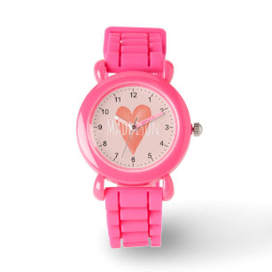 Niedliche Mädchen und Girly Watercolor Pink Herzki Armbanduhr