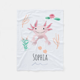 Niedliche Mädchen und Whimsical Happy Pink Axolotl Fleecedecke