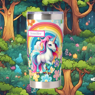 Niedliche Mädchen unicorn geben den Namen Thermobecher
