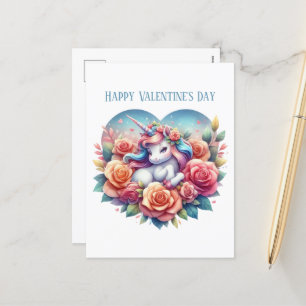Niedliche Mädchen verehren Happy Valentine Day Feiertagspostkarte