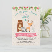 Niedliche Mädchen Waldtiere zum Geburtstag Einladu Einladung (Stehend Vorderseite)