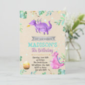 Niedliche Mädchendrache-Geburtstags-Party Einladung (Stehend Vorderseite)