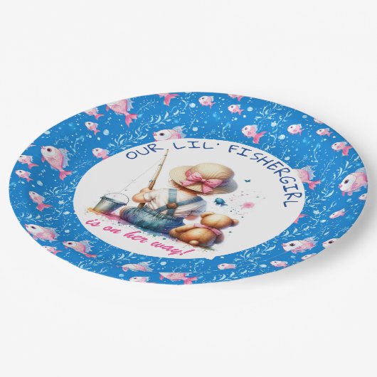 Niedliche Mädchendusche Pappteller (Schrägansicht)