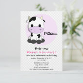 Niedliche mädchenhafte Kuh Punkte Mädchen Kinderge Einladung (Stehend Vorderseite)