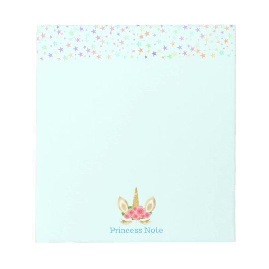 Niedliche Magie Einhorn & Sterne auf Light Blue Notizblock (Vorderseite)