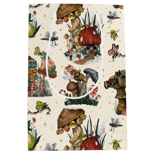 Niedliche Magie Pilze Cotgagecore Frohe Weihnachte Mittlere Geschenktüte (Vorderseite)