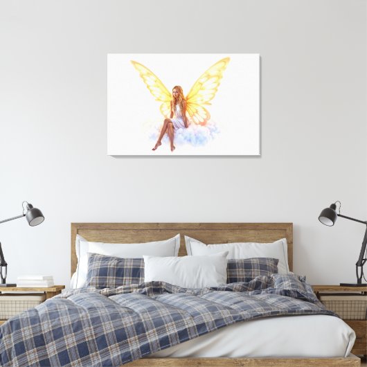 Niedliche magische blaue Augen Feen goldene Flügel Leinwanddruck (Insitu (Schlafzimmer))