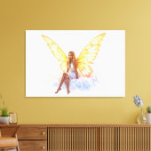 Niedliche magische blaue Augen Feen goldene Flügel Leinwanddruck (Insitu (Wohnzimmer))