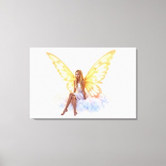 Niedliche magische blaue Augen Feen goldene Flügel Leinwanddruck (Vorderseite)