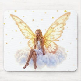Niedliche magische blaue Augen Feen goldene Flügel Mousepad