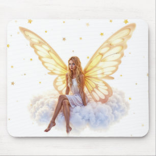 Niedliche magische blaue Augen Feen goldene Flügel Mousepad