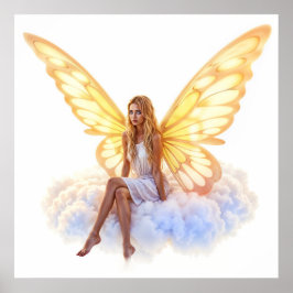 Niedliche magische blaue Augen Feen goldene Flügel Poster