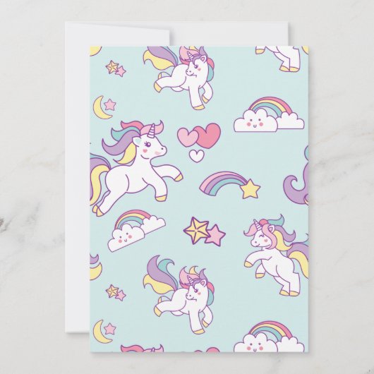 Niedliche magische Einhornpastel GIRLY Tiere Gebur Einladung (Rückseite)