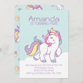 Niedliche magische Einhornpastel GIRLY Tiere Gebur Einladung (Vorne/Hinten)