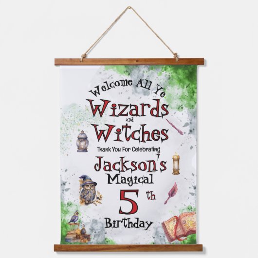Niedliche Magische Zauberer und Hexen Wandteppich Mit Holzrahmen (Vorderseite)