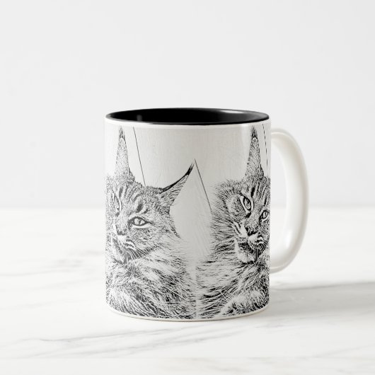 Niedliche Maincoon-Katze schwarz-weiß Zweifarbige Tasse (VorderseiteRechts)