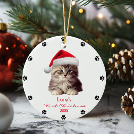 Niedliche Maine Coon Cat Weihnachtsmannmütze Paw P Keramik Ornament